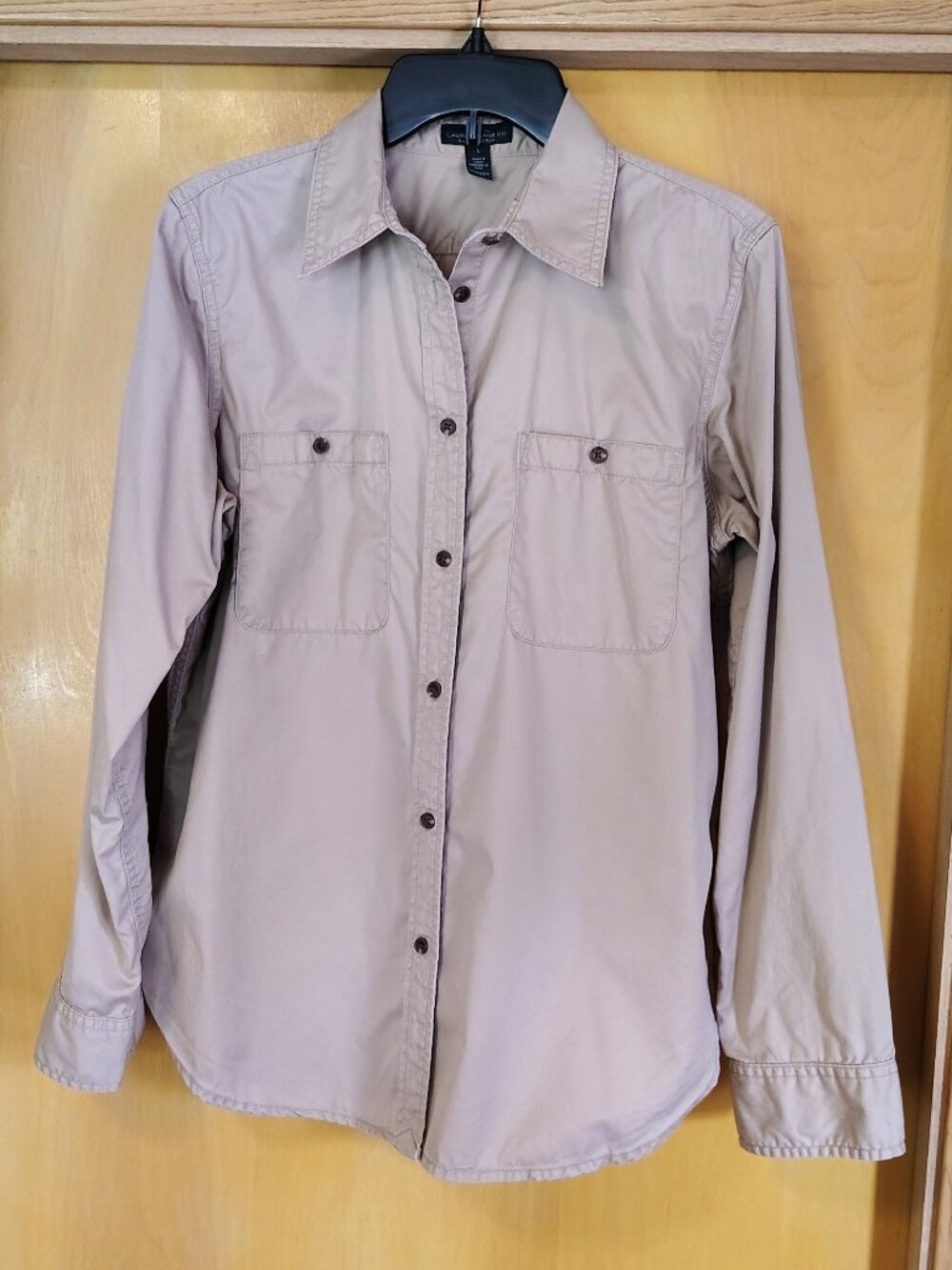 Classic Khaki Tan Shirt by Lauren Ralph Lauren 100% Cotton Large Safari